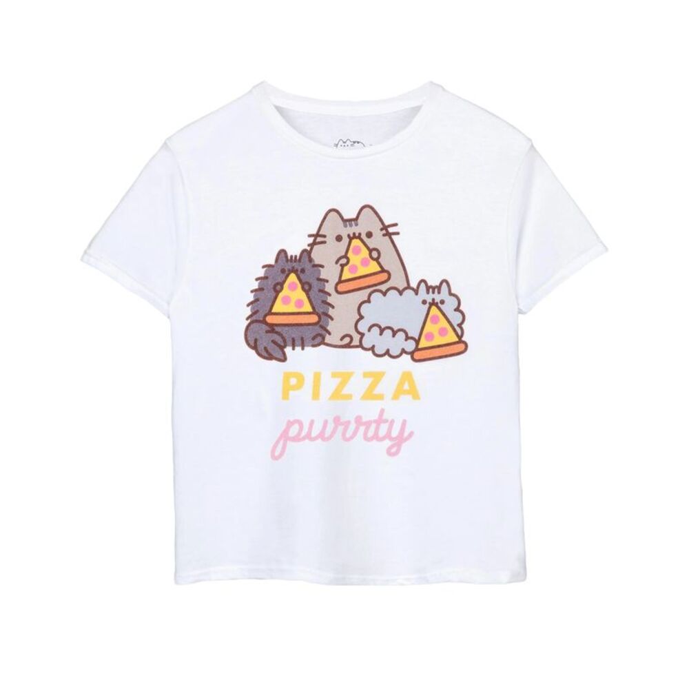 Pusheen Girls Pizza Purrty Short-Sleeved T-Shirt / White